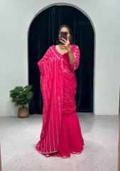 Blissful  Embroidery Twin Sequins Work Pink Color Lehenga Saree Blissful  Embroidery Twin Sequins Work Pink Color Lehenga Saree