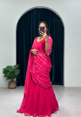 Blissful  Embroidery Twin Sequins Work Pink Color Lehenga Saree Blissful  Embroidery Twin Sequins Work Pink Color Lehenga Saree