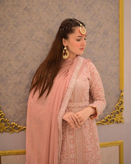 Glimmering Peach Color Embroidery Sequence Work Sahara Suit Glimmering Peach Color Embroidery Sequence Work Sahara Suit
