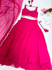 Trendy Party Wear Plain Pink Color Lehenga Choli Trendy Party Wear Plain Pink Color Lehenga Choli
