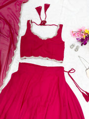 Trendy Party Wear Plain Pink Color Lehenga Choli Trendy Party Wear Plain Pink Color Lehenga Choli