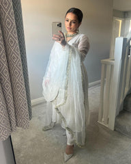 Luxuriant Embroidery Work white Color Alia Cut Anarkali suit Luxuriant Embroidery Work white Color Alia Cut Anarkali suit