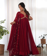 Attractive Embroidery Sequence Work Red Color Gown Attractive Embroidery Sequence Work Red Color Gown