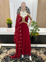 Attractive Embroidery Sequence Work Red Color Gown Attractive Embroidery Sequence Work Red Color Gown