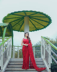 Classy Sequins Embroidery Work Red Color Saree Classy Sequins Embroidery Work Red Color Saree