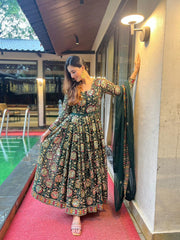 Luxuriant Sequence And Embroidery Work Green Color Anarkali Suit Luxuriant Sequence And Embroidery Work Green Color Anarkali Suit