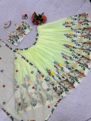Flattering  Embroidered Work Piasta Color Lehenga Choli Flattering  Embroidered Work Piasta Color Lehenga Choli