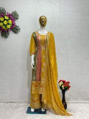 Glimmering Embroidery Full Sequences Work Yellow Color Sharara Suit Glimmering Embroidery Full Sequences Work Yellow Color Sharara Suit