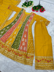 Glimmering Embroidery Full Sequences Work Yellow Color Sharara Suit Glimmering Embroidery Full Sequences Work Yellow Color Sharara Suit