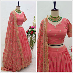 Lovely  Peach Color Sequences Embroidery Work Lehenga Choli Lovely  Peach Color Sequences Embroidery Work Lehenga Choli