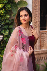 Plain Pink Color Gown With Organza Dupatta Plain Pink Color Gown With Organza Dupatta