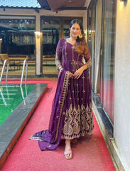 Embellished  Party Wear Sequence And Embroidery Work Purple Color Long Gown Embellished  Party Wear Sequence And Embroidery Work Purple Color Long Gown