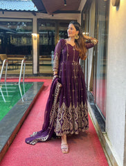 Embellished  Party Wear Sequence And Embroidery Work Purple Color Long Gown Embellished  Party Wear Sequence And Embroidery Work Purple Color Long Gown