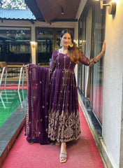 Embellished  Party Wear Sequence And Embroidery Work Purple Color Long Gown Embellished  Party Wear Sequence And Embroidery Work Purple Color Long Gown