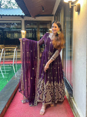 Embellished  Party Wear Sequence And Embroidery Work Purple Color Long Gown Embellished  Party Wear Sequence And Embroidery Work Purple Color Long Gown