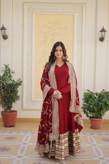 Fantastic Embroidery Sequence Maroon Color Gown Fantastic Embroidery Sequence Maroon Color Gown
