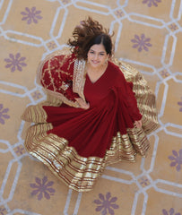 Fantastic Embroidery Sequence Maroon Color Gown Fantastic Embroidery Sequence Maroon Color Gown