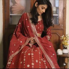 Wedding Wear Sequences Embroidery Work Red Color Lehenga Choli Wedding Wear Sequences Embroidery Work Red Color Lehenga Choli