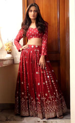 Wedding Wear Sequences Embroidery Work Red Color Lehenga Choli Wedding Wear Sequences Embroidery Work Red Color Lehenga Choli