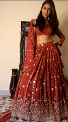 Wedding Wear Sequences Embroidery Work Red Color Lehenga Choli Wedding Wear Sequences Embroidery Work Red Color Lehenga Choli