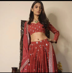 Wedding Wear Sequences Embroidery Work Red Color Lehenga Choli Wedding Wear Sequences Embroidery Work Red Color Lehenga Choli