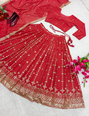 Wedding Wear Sequences Embroidery Work Red Color Lehenga Choli Wedding Wear Sequences Embroidery Work Red Color Lehenga Choli