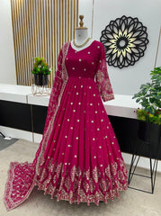 Mesmerizing Embroidery Sequence Work Pink Color Long Gown Mesmerizing Embroidery Sequence Work Pink Color Long Gown