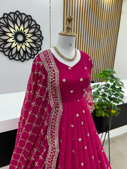 Mesmerizing Embroidery Sequence Work Pink Color Long Gown Mesmerizing Embroidery Sequence Work Pink Color Long Gown