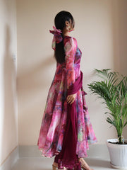 Fabulous  Digital Printed Organza Silk Pink Color Gown Fabulous  Digital Printed Organza Silk Pink Color Gown