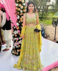 Embellished Embroidered Work With Real Mirror Work Perrot Color Lehenga Choli Embellished Embroidered Work With Real Mirror Work Perrot Color Lehenga Choli