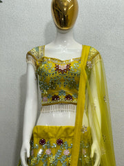 Embellished Embroidered Work With Real Mirror Work Perrot Color Lehenga Choli Embellished Embroidered Work With Real Mirror Work Perrot Color Lehenga Choli
