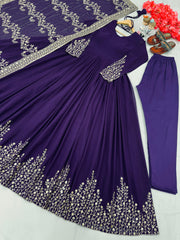 Lovely Sequence Embroidery Work Purple Color Gown With Dupatta Lovely Sequence Embroidery Work Purple Color Gown With Dupatta