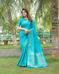 Captivating Sky Blue Color Bandari  Style Saree Captivating Sky Blue Color Bandari  Style Saree