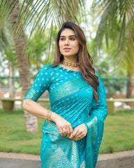 Captivating Sky Blue Color Bandari  Style Saree Captivating Sky Blue Color Bandari  Style Saree