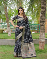 Captivating Black Color Bandari  Style Saree Captivating Black Color Bandari  Style Saree
