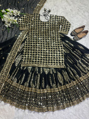 Embellished  Sequence  Embroidery Work Black Color Lehenga With Top Embellished  Sequence  Embroidery Work Black Color Lehenga With Top