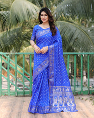 Fabulous  Bandhej Soft Bandhni Style Blue Color Saree Fabulous  Bandhej Soft Bandhni Style Blue Color Saree