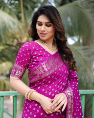 Fabulous  Bandhej Soft Bandhni Style Barbie Pink Color Saree Fabulous  Bandhej Soft Bandhni Style Barbie Pink Color Saree