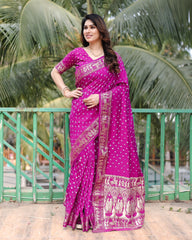 Fabulous  Bandhej Soft Bandhni Style Barbie Pink Color Saree Fabulous  Bandhej Soft Bandhni Style Barbie Pink Color Saree