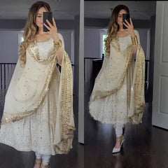 Outstanding Sequence And Embroidery Work White Color Gown Outstanding Sequence And Embroidery Work White Color Gown