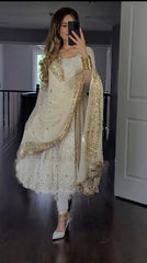 Outstanding Sequence And Embroidery Work White Color Gown Outstanding Sequence And Embroidery Work White Color Gown