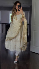 Outstanding Sequence And Embroidery Work White Color Gown Outstanding Sequence And Embroidery Work White Color Gown