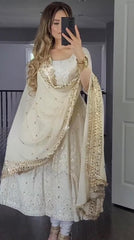 Outstanding Sequence And Embroidery Work White Color Gown Outstanding Sequence And Embroidery Work White Color Gown