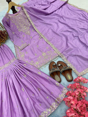 Presenting  Embroidery Sequence Work Purple Color Sharara Suit Presenting  Embroidery Sequence Work Purple Color Sharara Suit