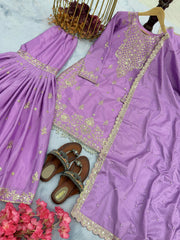 Presenting  Embroidery Sequence Work Purple Color Sharara Suit Presenting  Embroidery Sequence Work Purple Color Sharara Suit
