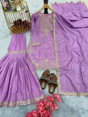 Presenting  Embroidery Sequence Work Purple Color Sharara Suit Presenting  Embroidery Sequence Work Purple Color Sharara Suit
