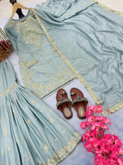 Presenting  Embroidery Sequence Work Piasta Color Sharara Suit Presenting  Embroidery Sequence Work Piasta Color Sharara Suit