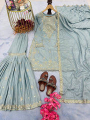 Presenting  Embroidery Sequence Work Piasta Color Sharara Suit Presenting  Embroidery Sequence Work Piasta Color Sharara Suit