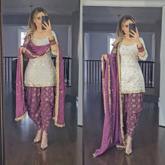 Captivating  Embroidery Sequence Work White Color Dhoti Suit Captivating  Embroidery Sequence Work White Color Dhoti Suit