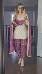 Captivating  Embroidery Sequence Work White Color Dhoti Suit Captivating  Embroidery Sequence Work White Color Dhoti Suit